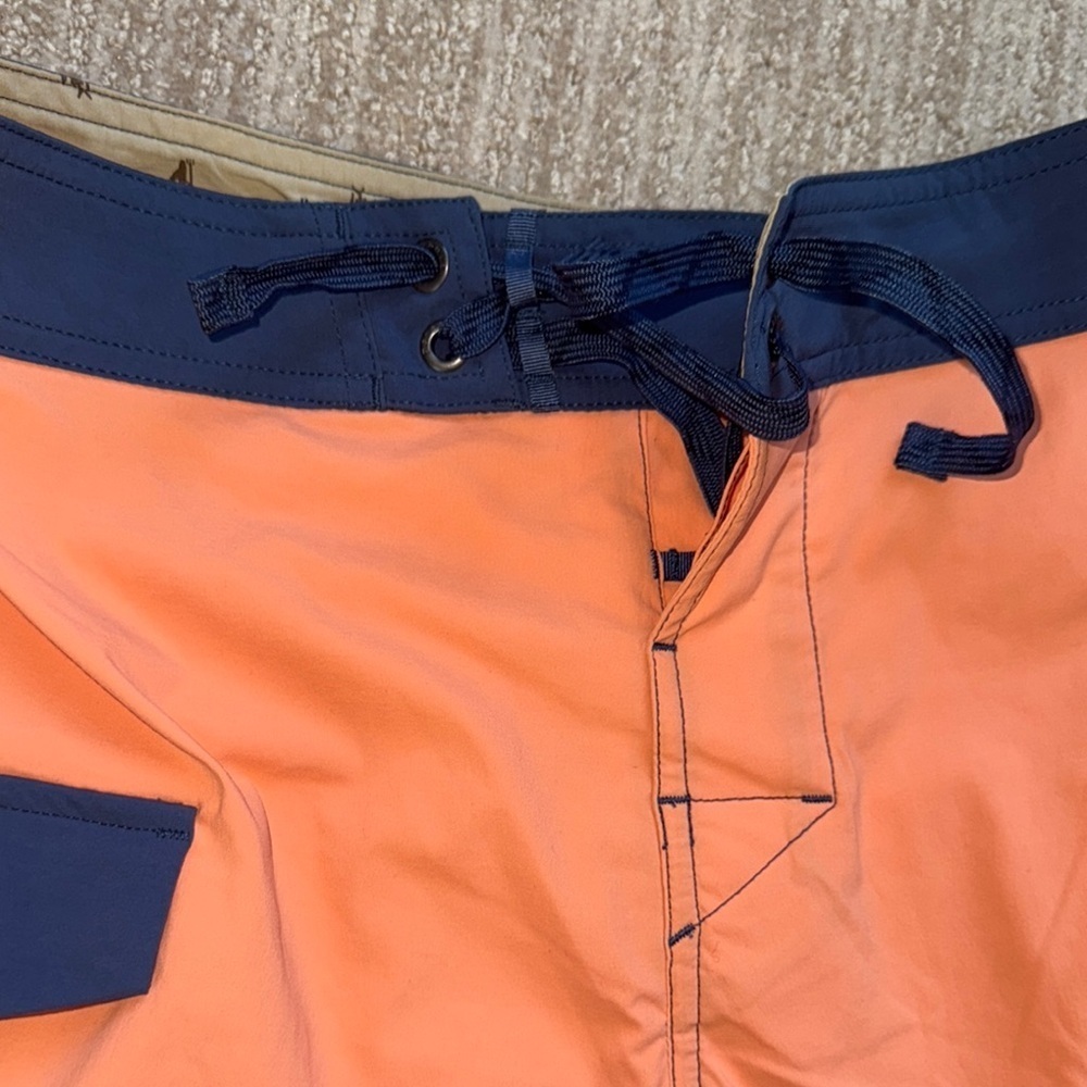 Patagonia Mens 31 Orange Patchwork Stretch Wavefarer Boardshorts Swim Surf Short - Picture 8 of 10